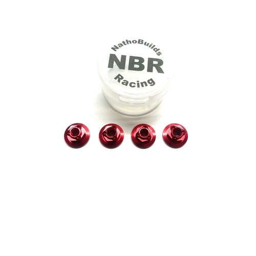 NathoBuilds M4 Aluminium Serrated Flange Wheel Nuts - Red